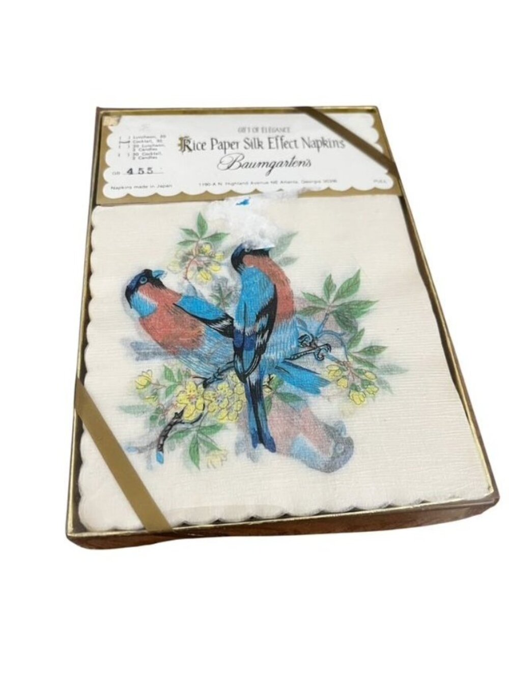 Baumgarten's Vintage Blue Birds Rice Paper Silk-Effect Napkins New